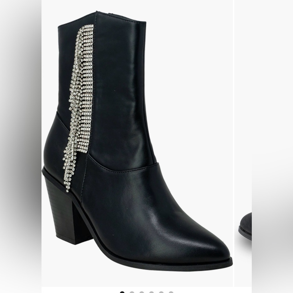 Chase + Chloe Black Heeled Women's Boots with Rhinestone Fringe Size 11 - Picture 8 of 10